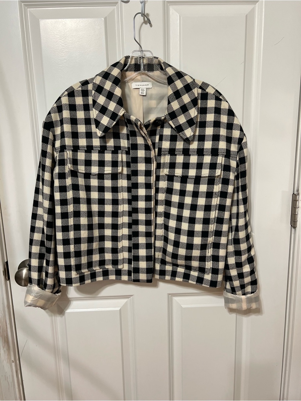 Topshop Black & Cream Checked Utility Jacket